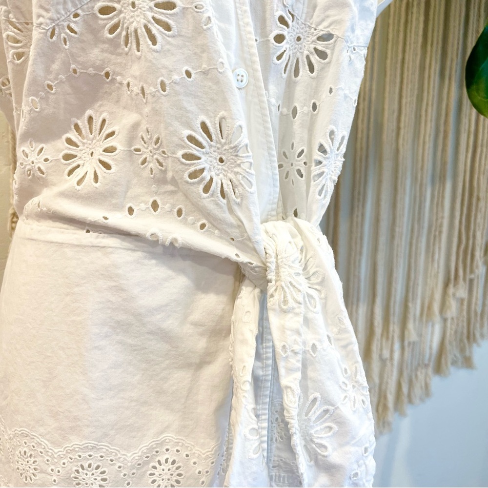 Veronica Beard Bettina White Eyelet Minidress Short Sleeve Button Dress Med / 6 - Picture 8 of 10